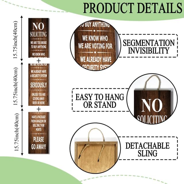 Funny No Soliciting Vertical Sign for Front Door Porch, 8inx48in Go Away Sign for Porch, Farmhouse Do Not Knock or Ring Bell Wooden Hanging for Home Outdoor - Image 7