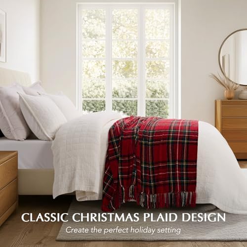EverGrace Chenille Christmas Throw Blanket, 50"x60", Red Stewart Plaid - Image 2