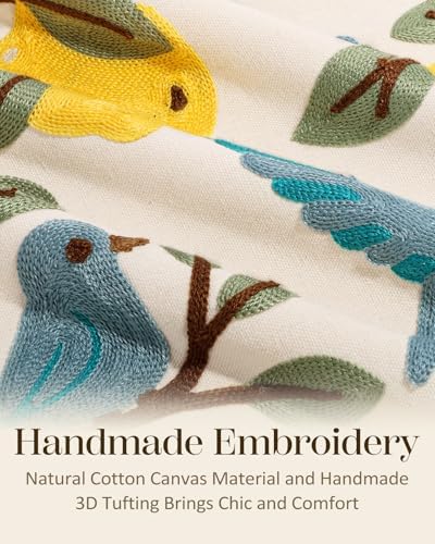 Embroidered Throw Pillow Covers 18x18 Inch, 2Pack, Bird Lemon - Image 2