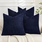 Set of 4 Soft Textured Decorative Throw Pillow Covers 24x24 Inch Cozy Farmhouse Cushion Cover Square Accent Pillow Cases for Bed Couch Sofa Living Room, Navy Blue by Cozoomy