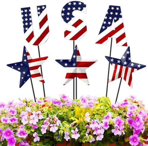Pickmesh 6 Pcs 12" H 4th July Patriotic Outdoor Decor Metal Star Yard Sign by Pickmesh