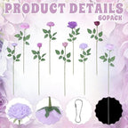 Lyrow 60 Pack Lavender Purple Artificial Flower Hanging Ornaments Purple Roses Floating Garland Moody Vintage Mauve Wedding Lilac Boho Cottagecore Ceiling Garland Bridal Shower Bouquet Table Decor - Image 3