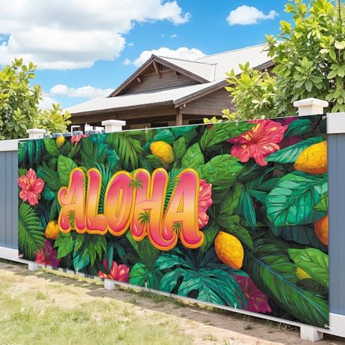 7 * 16FT Summer ALOHA Garage Door Cover Decorations Sunset Palm Trees Garage Door Banner for Outdoor Indoor Summer Party Photography Backdrop - Image 2