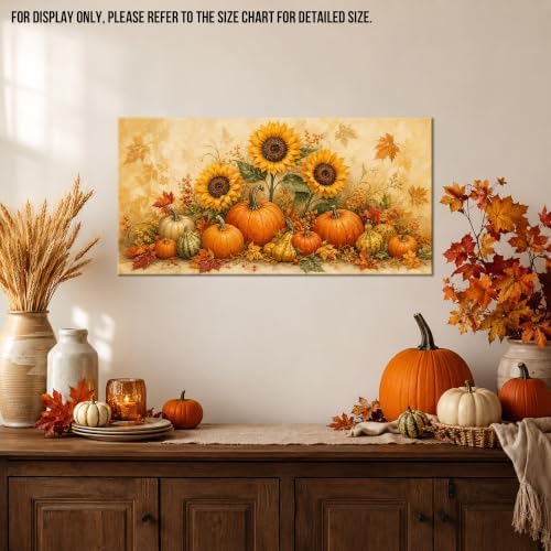 WAXWHELK Pumpkin Fall Canvas Wall Art, Autumn Thanksgiving Sunflower Harvest Painting Pictures, Rustic Farmhouse Artwork for Kitchen Bedroom Living Room Decor (12"x24") - Image 2