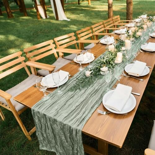 LemonRoad 4 Pcs 20ft Cheesecloth Table Runners Boho Gauze, Sage Green - Image 4