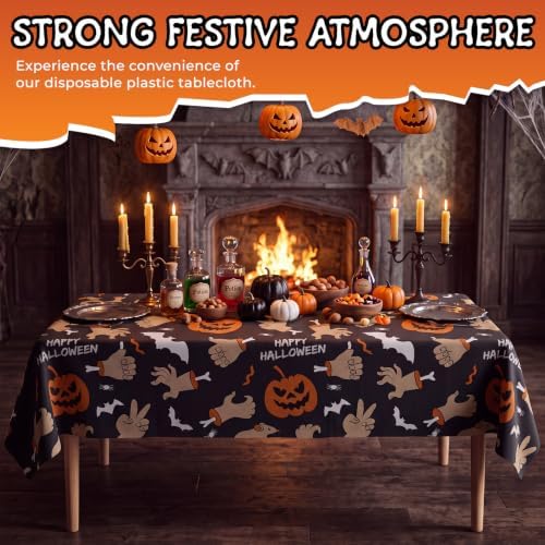 54 Inch X 100 Feet Plastic Table Cover Roll Disposable Halloween Tablecloth Pumpkin Ghost Hand Plistic Table Covers for Halloween Party Decorations (Pumpkin Ghost Hand, 100 Feet) - Image 3