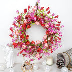 Yawwind 22 Inches Valentine Wreath Red Valentines Wreaths for Front Door Valentine's Day Flower Wreath with Tulips Heart Berry for Window Porch Indoors Outside - Image 4