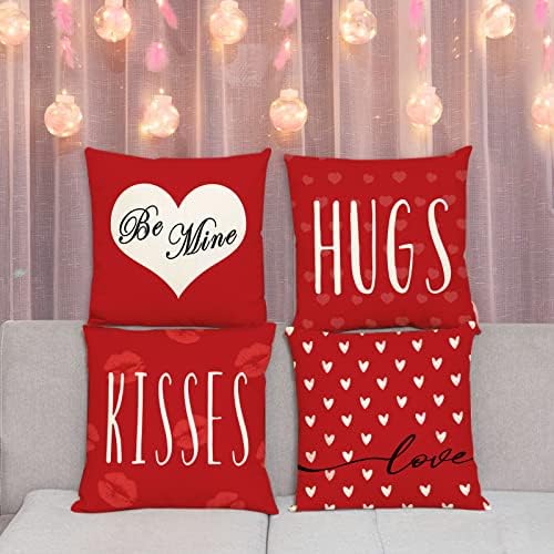 Happy Valentines Day Pillow Covers 24x24 Set of 4 Wedding Anniversary Throw Pillow Covers Red Love Heart Kisses Hugs Be Mine Cushion Covers Pillow Cases for Outdoor Couch Sofa Decoration(24 Inch) - Image 7