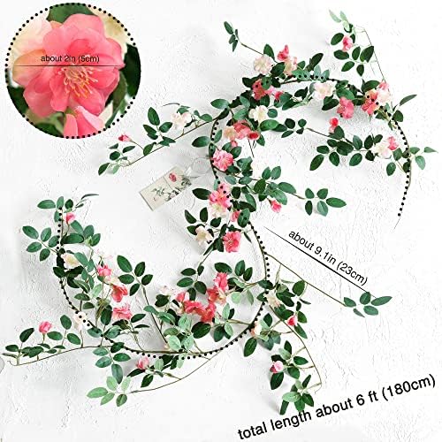 FiveSeasonStuff Pink Wild Rose Vine Garland, Two Faux Silk Floral Garlands with Greenery, Bendable Decorative Vines 12 ft Total - Image 6