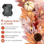 6FT Lighted Handcrafted Fall Garland, 30 LED Lights & 8-Mode Auto Timer - Image 3