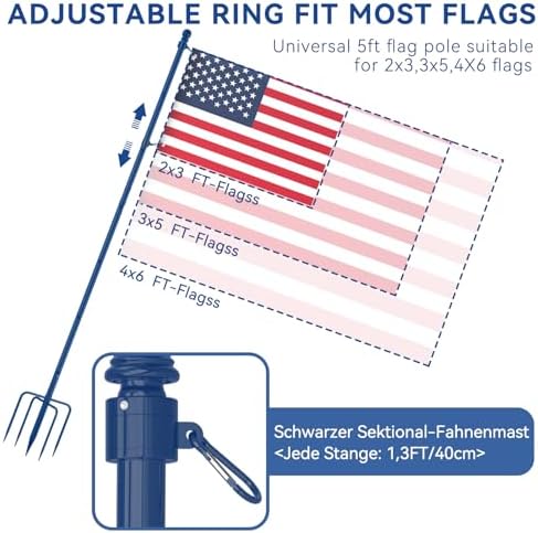 ZMTECH 12FT Heavy Duty Flag Pole with 5 Pronges Base in Ground for Yard,Tangle Free Spinning Stainless Steel,Windproof Ground Flag Poles for 2 Flags, 1 Pack, Blue - Image 6