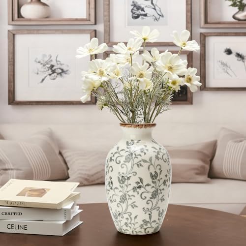 9.84 Inch Vintage Gray Chinoiserie Floral Vase, Antique Rustic Ceramic Vase for Home Decor, Living Room, Bookshelf, Office, Entryway, Garden, Chinoiserie Decor, Tuscan Decor - Image 7