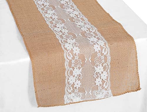 MDS 20 PCS 100% Natural Burlap Table Runners 12" x 72" with Lace, Rustic Farmhouse Country Vintage Boho Jute Runner for Wedding Reception Birthday Party Home Kitchen Dining Coffee Table Decoration by MDS