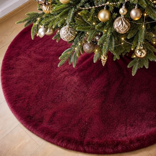 Viorawhite Burgundy Christmas Tree Skirt, 60 Inch Large Faux Fur by VioraWhite
