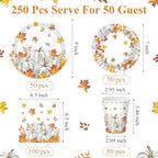 Pickmesh 250 Pcs Fall Party Tableware Set, Fall Pumpkins, Orange - Image 3