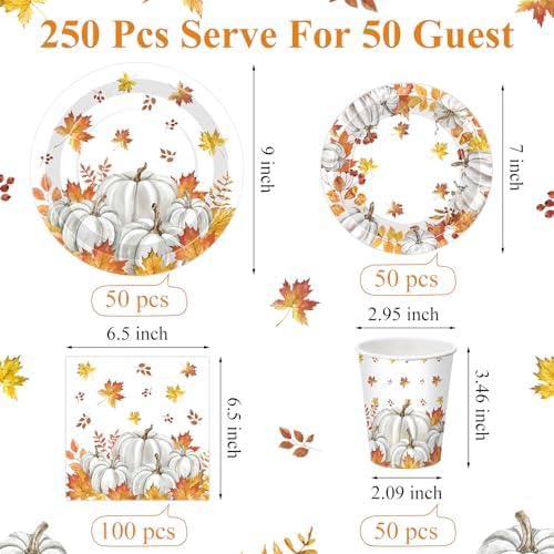 Pickmesh 250 Pcs Fall Party Tableware Set, Fall Pumpkins, Orange - Image 3