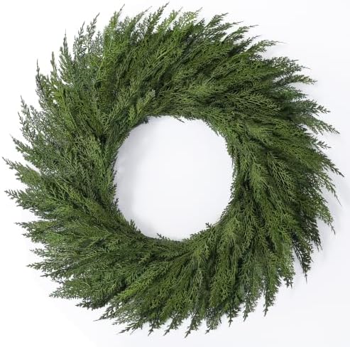 32’’ Large Real Touch Christmas Wreath, Artificial Cedar Wreath for Door by MISSIROSE