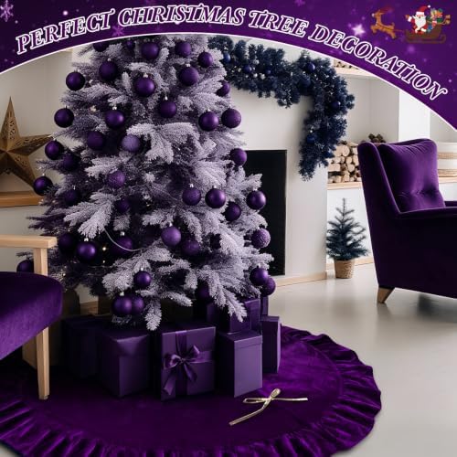 48 Inches Velvet Halloween Tree Skirt Decorations Purple Luxury Xmas Fur Plush Skirts for Halloween Merry Christmas Party Rustic Vintage Holiday Home Winter - Image 4