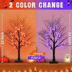 2 Pack Halloween Tree, Vanthylit Black Tree with Orange Purple Bi-Color Led Lights 6 Functions, USB & Battery Operated Lighted Willow Branch for Indoor Halloween Decorations (22 inch,24 LED) - Image 3