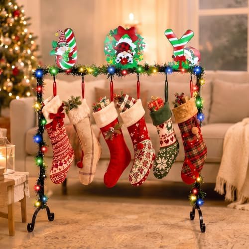 Treela Christmas Stocking Holder Stand for Floor Metal 6 Hook,Candy Joy - Image 4