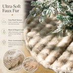 Christmas Tree Skirt 60 Inch, Light Khaki Faux Fur Tree Skirt Puff Quilt Fluffy Tree Decorations, Soft Plush Tree Cover Mat Skirts for 6ft 7ft 8ft Trees, Farmhouse Christmas Decorations Rustic Decor - Image 2