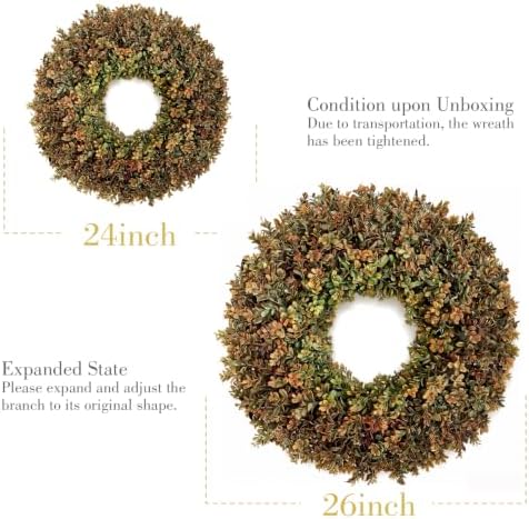 2Pcs 26 Inch Large Artificial Fall Wreaths for Front Door, Farmhouse Autumn Boxwood Wreath for Indoor & Outdoor, Porch, Wall, Window, Harvest Festival & Thanksgiving Home Decor - Image 5