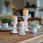 Candle Holder for Pillar Candle Set of 3, Farmhouse Wood Candle Holder, Rustic Wooden Candle Stand, Decorative Wood Candlestick Holders for Living Room, Table Centerpiece (RusticWhite) - Image 6