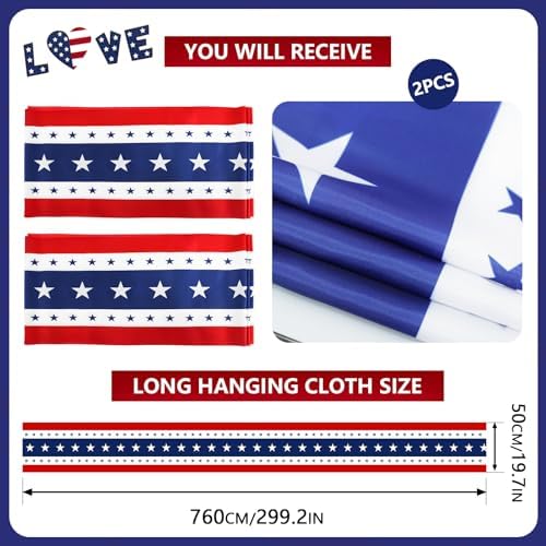 25ft 4th of July Decorations American Flag Bunting Patriotic Door Decor Outdoor Porch for Memorial Day 250th Independence（2 Pack) - Image 2