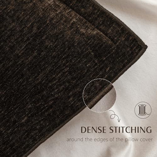 Decorative Chenille Luxury Throw Pillow Covers with Wide Edge, Textured Solid Pillowcases, Soft Velvet Cushion Cover Home Décor for Couch Sofa Living Room,18×18 Inch, Set of 2, Dark Brown - Image 2