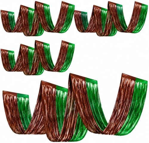 Breling 8 Pcs Green Brown Ceiling Fringe Curtains, Foil Drapes, 15 ft by Breling