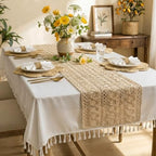 Burlap Placemats Set of 6 with Burlap Table Runner and Rattan Napkin Rings, Made of Natural Cotton and Corn Husk, Non-Slip Heat-Resistant Boho Fall Placemats Table Décorfor Dining Table Décor - Image 6
