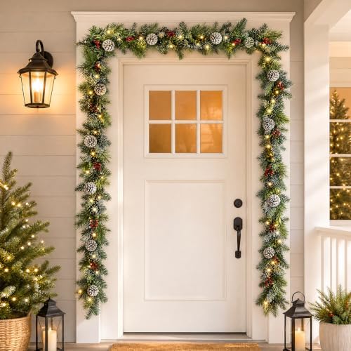 9ft Flocked Pre-Lit Artificial Christmas Garland with Lights - Image 6
