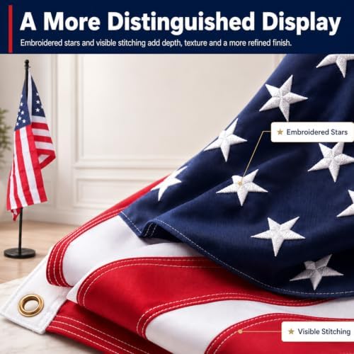American Flag with Pole and Stand - Heavy Duty 1" Free Standing Indoor Flagpole Set with 3x5ft Embroidered US Flags,Weighted Base, 6-8 FT Adjustable Portable For Office, Church,School (Black) - Image 5