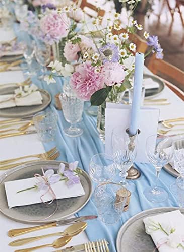 10 Pieces 10Ft Chiffon Table Runners Blue Sheer Rustic Wedding Table Runner Elegant Bridal Party Decorations 27x120 Inches - Image 3
