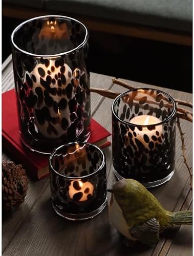 Glass Hurricane Candle Holder Set, Black Tortoise, 3 Piece - Image 4