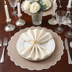 Set of 12 Linen Boho Cotton Placemats 15" Round Scalloped White - Image 4