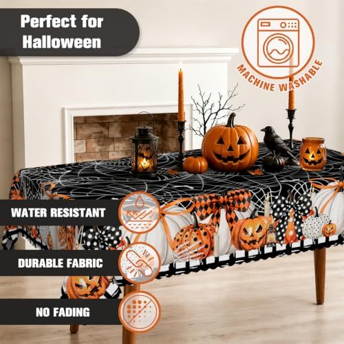 Rectangle Halloween Tablecloth 60x120 Inch, Dots Bow Pumpkin Spider Web Bat Table Cloth, Waterproof Wrinkle Resistant Table Cover for Halloween Decorations Decor - Image 6