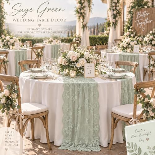 Remagr 6 Pcs Sage Green Lace Table Runners 30" x 120" Floral Wedding Decor - Image 4