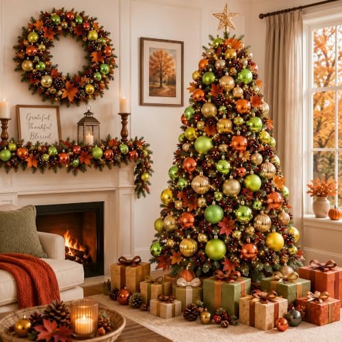 Lunmon 64 Pcs Fall Ornaments Orange Lime Green Autumn Thanksgiving Bulbs - Image 2