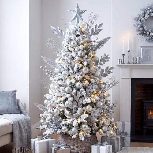 Silver 66 Pcs Christmas Glitter Picks and Sprays, Xmas Artificial Floral Stems Branches Berry Leaf Pine for Tree Topper Wreath Garland Centerpiece Holiday Party Home Decor - Image 3