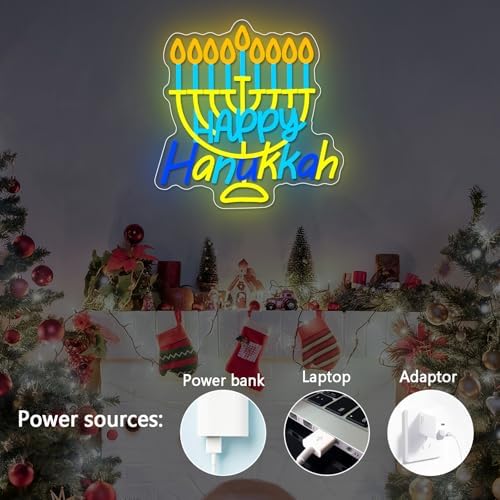Happy Hanukkah Neon Sign Dimmable Candlestick LED Neon Light Signs Hanukkah Decorations for Home Hanukkah Neon Light for Wall Room Bedroom Decor Jewish Menorah Holiday Gifts - Image 6