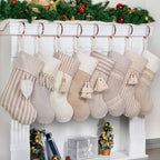 GEXWORLDWIDE GEX Christmas Stockings 8 Pack for Family 20" Large Rustic Farmhouse Country Xmas Stockings with Tassels Hanging Ornament Decorations for Fireplace Xmas Season (Beige, Set of 8) - Image 2