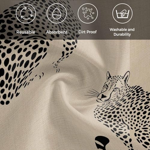 Black Wildlife Pattern Cloth Napkins Set of 8, Holiday Napkins for Baby Shower, Middle Century Leopard Print Beige Washable Reusable Dinner Napkin for Cocktail Wedding Party, 20 x 20 Inch - Image 6