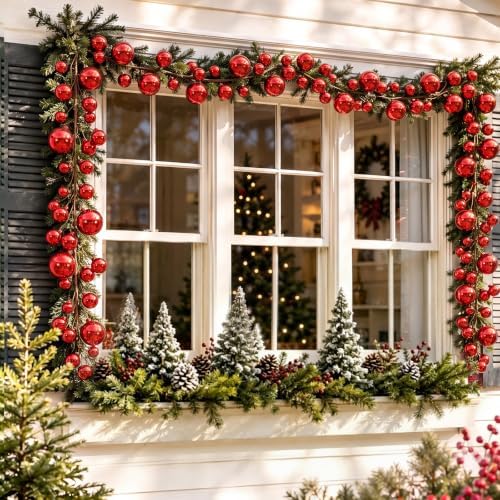 2 Pcs 15 ft Christmas Ball Ornament Garland, Red - Image 4