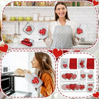 VitalCozy Set of 10 Valentine's Day Kitchen Towels Heart Kitchen Mats Oven Mitts and Pot Holders Set Absorbent Red Tea Hand Towels Valentine's Day Decorative Towel for Baking Cooking BBQ - Image 6