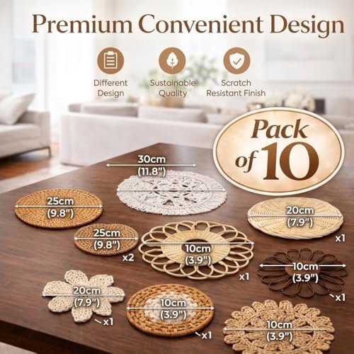 10 piece (Bohemian) Boho Wall Basket Decor – Handmade Woven Wall Baskets, Farmhouse Wall Art, Rustic Hanging Basket Set for Living Room, Bedroom & Kitchen Summer decoration - Image 4