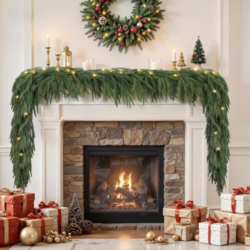 Alupssuc 9FT Artificial Christmas Garland with Lights, Norfolk Pine Garland by Alupssuc
