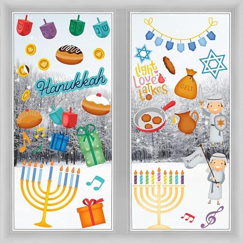 The Dreidel Company Large Hanukkah Window Clings Decals, Chanukah Theme Clings Decorations (384 Hanukkah Decals) by TheDreidelCompany