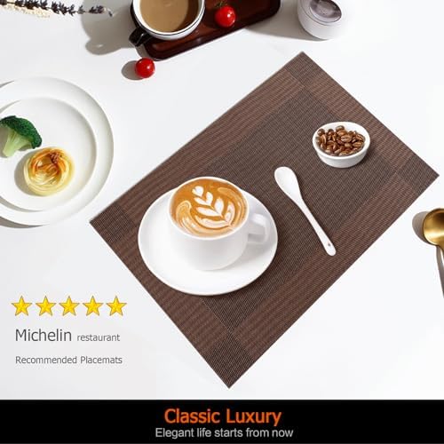 Brown Vinyl Placemats Set of 12, Heat Resistant Table Placemats - Image 2