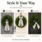 24 Inch Christmas Wreath for Front Door with Decorative Wreath Sash, Faux Norfolk Pine Wreath with Red Berries Pinecones and Eucalyptus Leaves, Farmhouse Holiday Decor - Image 4